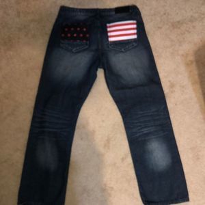 NWOT Raw Diamond size 34/30 America’s pride jeans dark denim and red white/blue